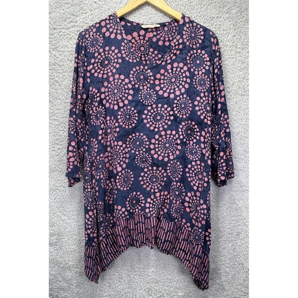 Soft Surroundings Tunic Top Blue Pink Geometric‎ Lagenlook Pockets Soft Large